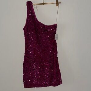 Better Be One Shoulder Sequin Dress - Fuchsia